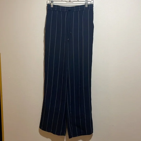 Anine Bing Isabella Pinstripe Pants Drawstring Pull On Black Stripe Size Medium - Picture 7 of 16